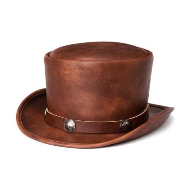 Imagem de Top Hat Industrial Estilo Retro em Couro PU Marrom Cosplay - Yiweisai