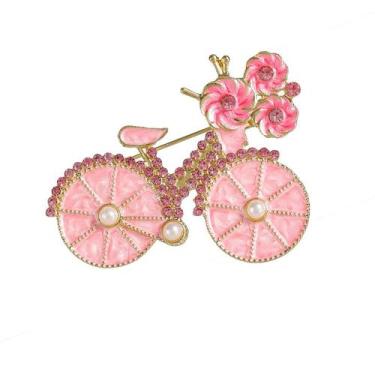 Imagem de Broche de bicicleta rosa encantadora com design de flores para mulhere