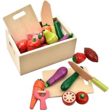 Imagem de Conjunto de comida para cortar em madeira  Pretend Kids Pla - Gloome S