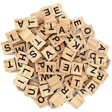 Imagem de Letras de reposição do Scrabble, 100 peças de ladrilhos de alfabeto de