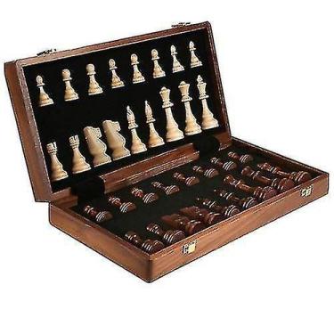 Imagem de Conjunto de xadrez dobrável de madeira 39cm - Gloome Store