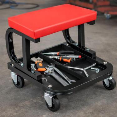 Imagem de Banquinho Banqueta Mecânico Oficina 150kg Bandeja 3 Divisórias Assento