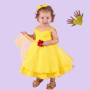 Imagem de Vestido Infantil Bela E A Fera Fantasia Festa Aniversário Com Luva - J