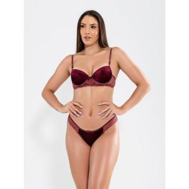 Imagem de Conjunto Lingerie Sexy De Calcinha E Sutia Veludo Bojo - ALTIÊ INTIMAT