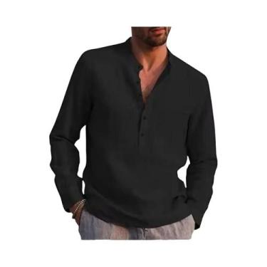 Imagem de Camisa De Algodão E Linho De Manga Longa Para Homens plus Size, Estilo