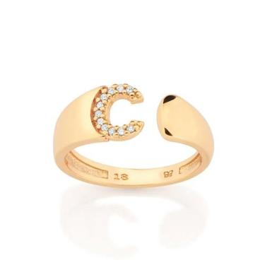 Imagem de Anel Letra com Zircônias Banhado a Ouro Rommanel 513643 Tamanho:14Cor: