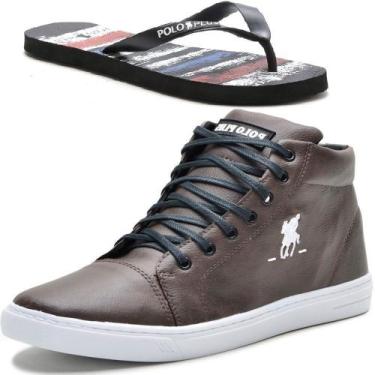 Imagem de Kit Tênis Casual Com Sola Reta Cadarço Mais Chinelo básico Polo Plus C