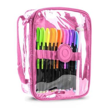 Imagem de Estojo Escolar Box Com Alça Necessaire Transparente Juvenil Espaçoso O