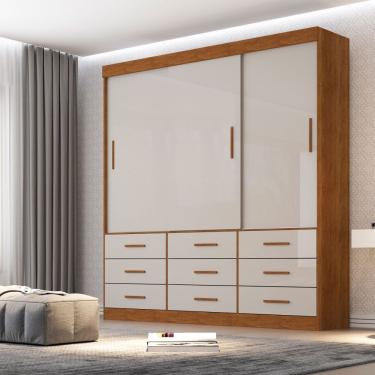 Imagem de Guarda Roupa Casal New Star 3 Portas de Correr 9 Gavetas MDF-MDP Cinamomo Sallêto Móveis
