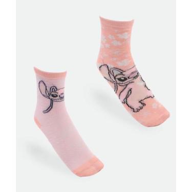 Imagem de Kit 2 Meias Infantil Estampa Stitch Disney Rosa, Rosa, 24/29