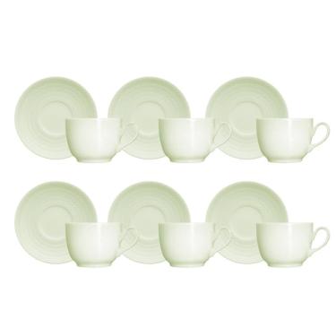 Imagem de Kit 06 Xícara Chá Pires Verde Menta Chevron Germer Porcelana