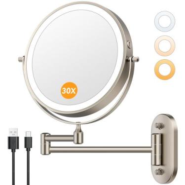 Imagem de Espelho de Maquiagem Auxmir 8" 30X Ampliação Recarregável com LED