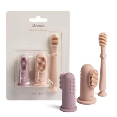Imagem de Kit de Escova Dental de Dedo para Bebê Moonkie 3 Peças em Silicone