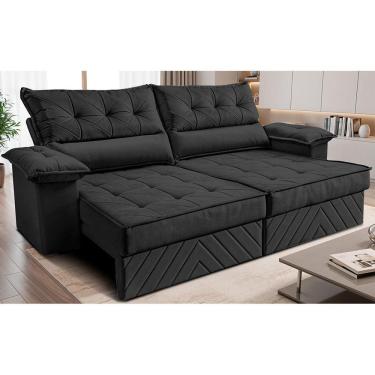 Imagem de Sofá Retrátil e Reclinável 2,60m com Molas e Espuma D33 Thunder. Velusoft Cama inBox