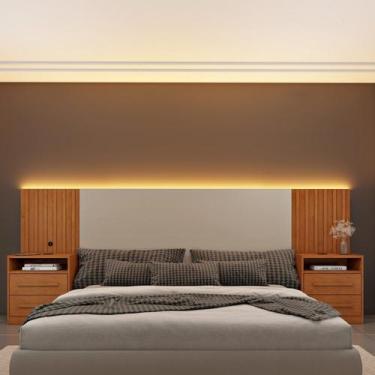 Imagem de Cabeceira Box Casal Ripado com LED e Carregador USB e 4 Gavetas Yescas