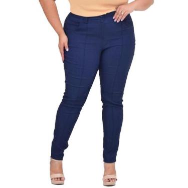 Imagem de Calça Social Trabalho Plus Size Skinny Cós Alto com Bolso Bengaline Fe