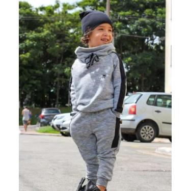Imagem de Conjunto Estiloso Moletim Gola Alta Infantil Roupa Menino - OK, Cinza,