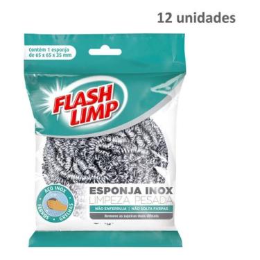 Imagem de Esponja Aço Inox Flash Limp Limpeza Pesada Ea1409 12 Unidade - FLASHLI