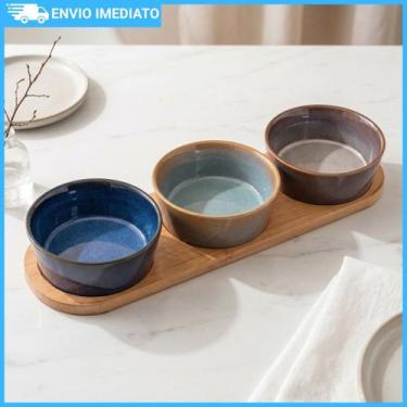 Imagem de Conjunto 3 Petisqueiras De Cerâmica Com Bandeja Design Elegante Para S