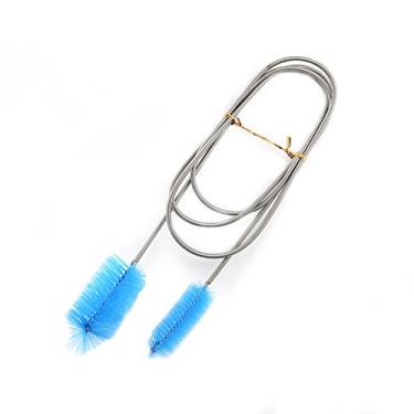 Imagem de Escova de limpeza de tubos de aquário Tnfeeon, fio de nylon de cabeça dupla flexível, escova de mola de aço inoxidável, ferramenta de limpeza de filtro de peixe (azul)