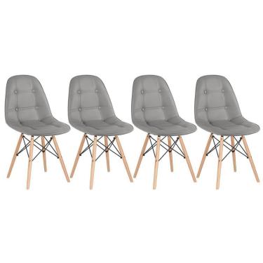 Imagem de Kit - 4 X Cadeiras Estofadas Eames Eiffel Botonê - Base De Madeira Clara - Cinza