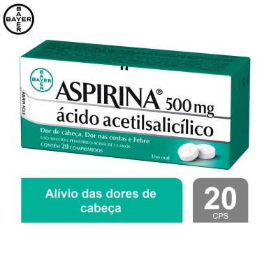 Imagem de Aspirina Ácido Acetilsalicílico 500mg 20 comprimidos 20 Comprimidos