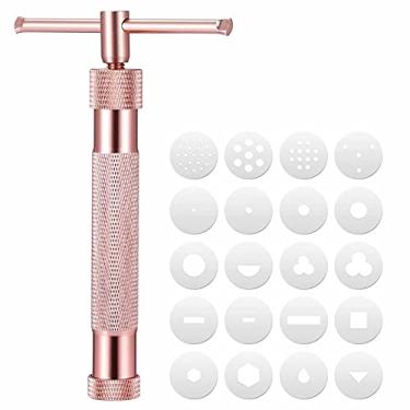 Imagem de Extrusora de argila extrusora de fondant com 20 ferramentas de molde rotativo de liga de disco exclusivo conjunto de ferramentas de compressão polímero e argila faça você mesmo macarrão geométrico, para cerâmica artesanato artesanato escultura de polímero molde fondant bolo-rosa