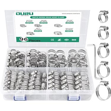 Imagem de OURU Kit sortido de braçadeira de mangueira de aço inoxidável 96 peças, conjunto de braçadeiras de mangueira de engrenagem helicoidal ajustável 6-29 mm, braçadeiras de mangueira de linha de combustível de metal com chave de fenda para automóvel, encanamento, radiador (5 tamanhos)