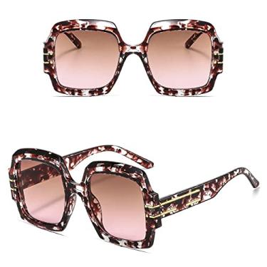 Imagem de Óculos de Sol Quadrado Feminino Luxo Moda Moda Grande Armação Vintage Óculos de Sol Populares Tons Brancos UV400, C7 Flor de Chá Rosa, Tamanho Único