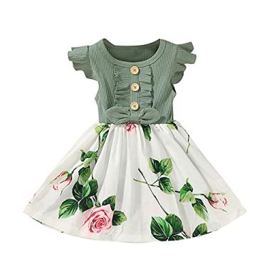 Vestido de manga curta para meninas de 5 anos, vestido de festa de  princesa, vestidos de verão (verde, 4-5 anos)