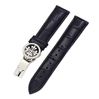 Imagem de CZKE Pulseira de relógio de couro genuíno 19MM 20MM 22MM pulseiras para Patek Philippe Wath pulseiras com fecho de aço inoxidável masculino feminino (cor: fecho preto prata, tamanho: 19mm)