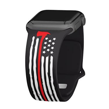 Imagem de AFFINITY BANDS Pulseira de relógio Bombeiro First Responder HD compatível com Apple Watch (38/40/41 mm-curta - Thin Red Line Axe)