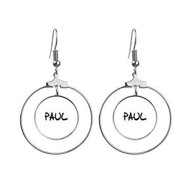Imagem de Brincos Paul com caligrafia especial com nome inglês e argola pendente, joia circular
