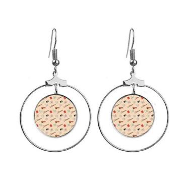 Imagem de Brincos japoneses rosa sushi pauzinhos pendentes argola joia círculo gota