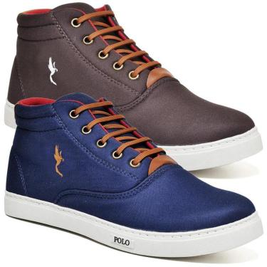 Imagem de Kit 2 Pares Tenis Sapatenis Polo Blu Masculino Sapatenis Cano Alto Bota Café e Azul-Masculino