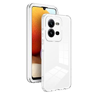 Imagem de XINYEXIN Capa transparente para Vivo X80 Lite/Vivo V25, capa de telefone antichoque com borda colorida, TPU + PC Bumper Crystal Clear Case - Branco