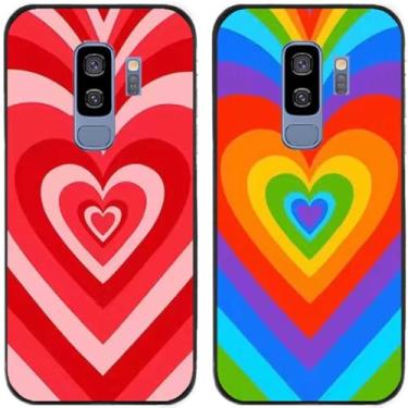Imagem de 2 pçs colorido amor coração impresso TPU gel silicone capa de telefone traseira para Samsung Galaxy todas as séries (Galaxy S9 Plus / S9+)