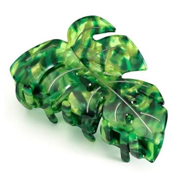 Imagem de Grampos de garra de cabelo grande - clipes de garra de cabelo em forma de folha verde de 8,5 cm para mulheres, acessórios de cabelo de mola, fixação forte para cabelos grossos e finos, grampos de