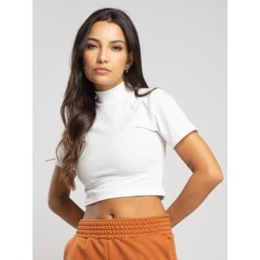 Imagem de Cropped Canelado Gola Alta Manga Curta Blusinha Básica Feminina-Feminino