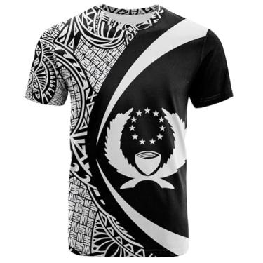 Imagem de Camiseta com Tatuagem Tribal Polinésia para Homens - Bandeira de Pohnpei(White,S)