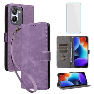 Imagem de IUQXU Capa carteira para celular Blackview Color 8 / Oscal Modern 8 com protetor de tela [bloqueio RFID] roxa ou preta