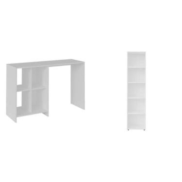 Imagem de Kit 2 Peças com Escrivaninha com 4 Nichos e Estante para Livros 5 Prateleiras Branco