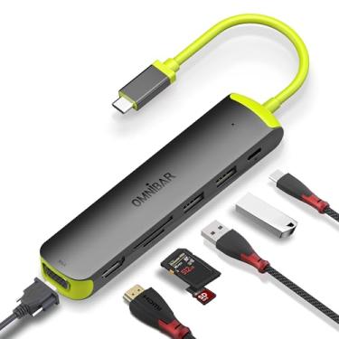 Imagem de Omnibar Hub USB C, adaptador multiportas USB-C 7 em 1 com HDMI 4K, VGA, entrega de energia de 100 W, 2 portas de dados USB 3.0, leitor de cartão SD/TF, dongle de hub USB C para HDMI para MacBook