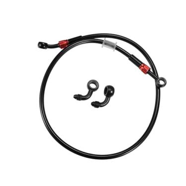 Imagem de Motoforti Mangueira de freio AN3 28 90 graus M10x1.0 linha de freio hidráulico mangueira de óleo encaixe de tubo para quadriciclo motocicleta motocross 70 cm preto vermelho 1 conjunto de longa duração