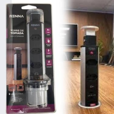 Imagem de Torre De Tomada C/ 3 Entradas 10a/20a Retratil Embutir Prata Mesa - Re