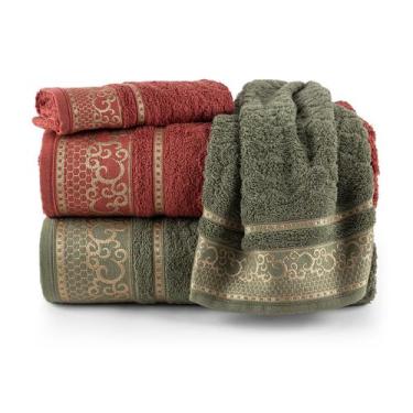 Imagem de Kit De Toalhas 2 Banhos e 2 Rostos Eudora Tango e Oliva - MTR ENXOVAIS