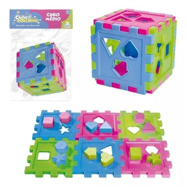 Imagem de Brinquedo Cubo de Encaixe Didático Colorido Com Blocos De Encaixar 9cm