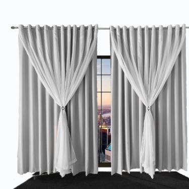 Imagem de cortina para varão em tecido blackout Bia 3,70 x 2,30 branco - Bravin 