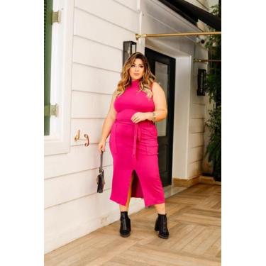Imagem de Conjunto Plus Size Saia Midi com laço e Blusa Gola Alta - luh may, Ros