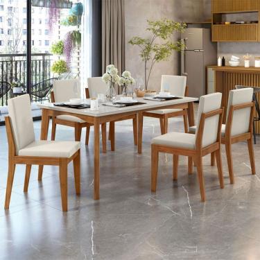Imagem de Mesa de Jantar 6 Lugares Monalisa Lady com Vidro Marrom Naturall/Off White - Nesher